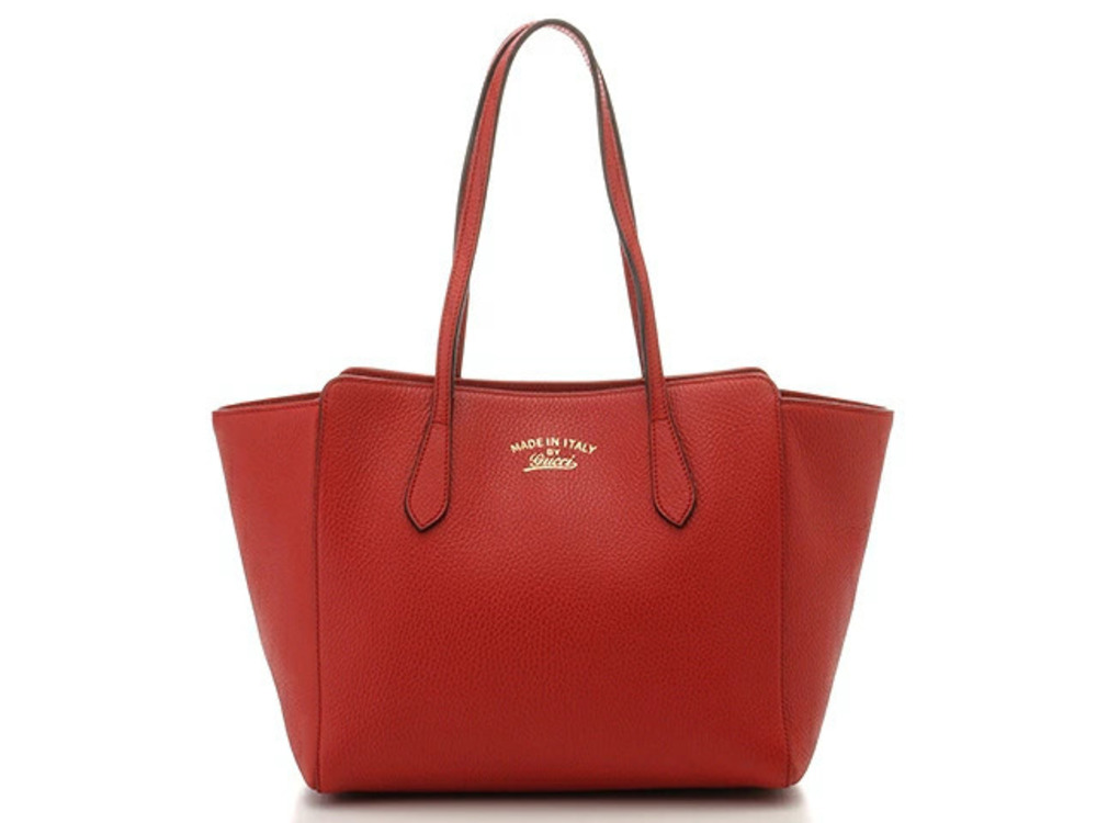 Gucci Bag Shoulder Tote Swing Embossed Calfskin Red